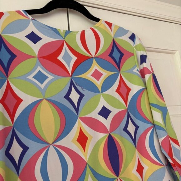 Melly M Jersey Top V Neck Blouse Size XL Retro‎ Abstract Pattern Kaleidoscope - Picture 7 of 9
